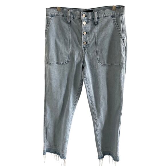 J. Crew Jeans Straight Leg Crop Raw Hem Big Pockets Button Fly - Picture 2 of 9